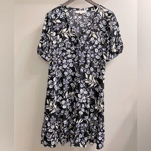 Loft Button Front Tiered Dress - XSmall (Navy/Purple)